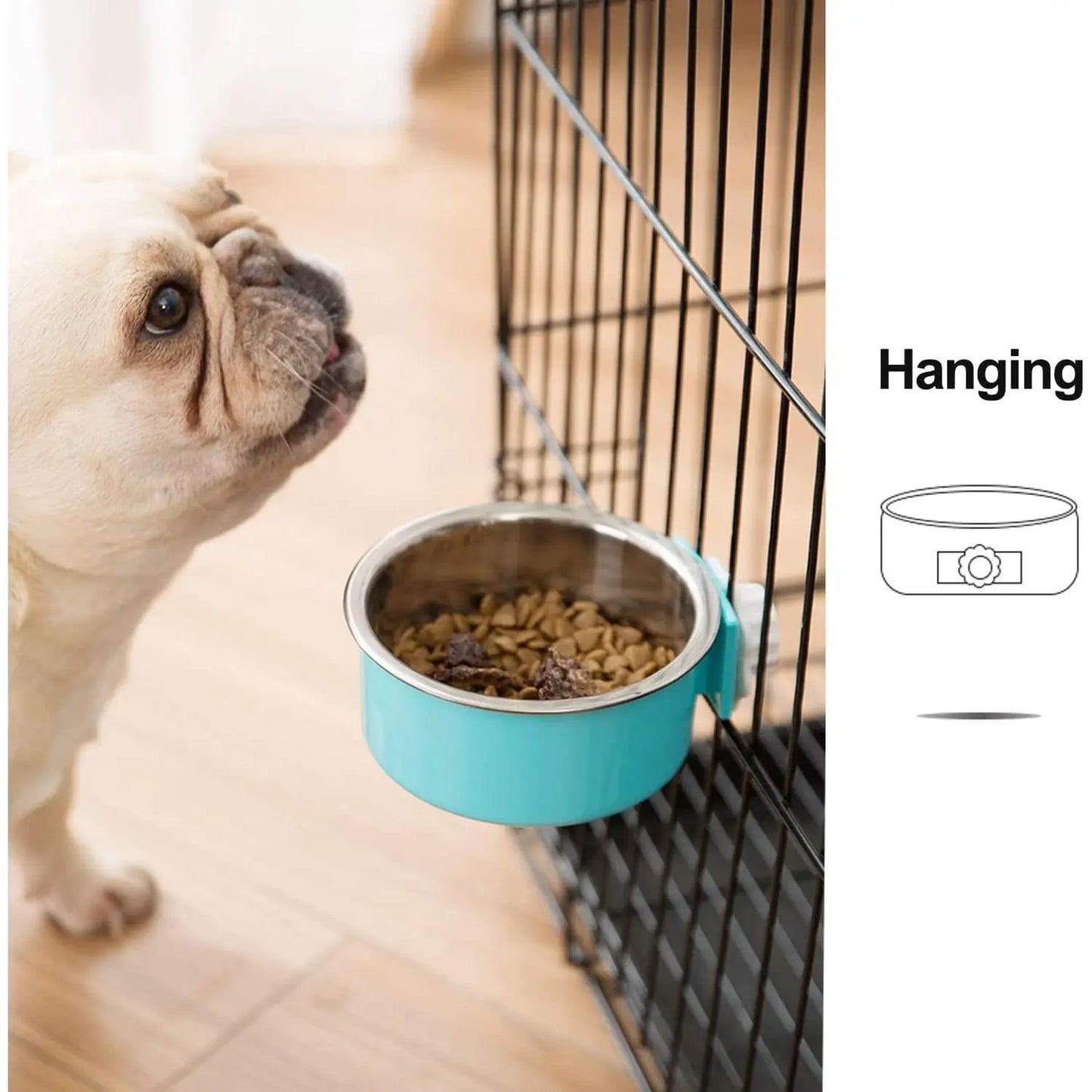 2 Pieces Crate Dog Bowl, Removable Stainless Steel Pet Kennel Hanging Food Water Feeder Bowl Cage Coop Cup for Puppy Medium Dog Cat Rabbit Ferret Bird (Blue,Red)